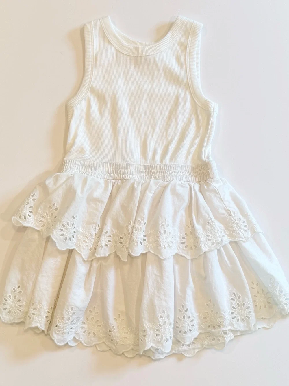 Gap Kids White Eyelet Tiered Ribbed Dress